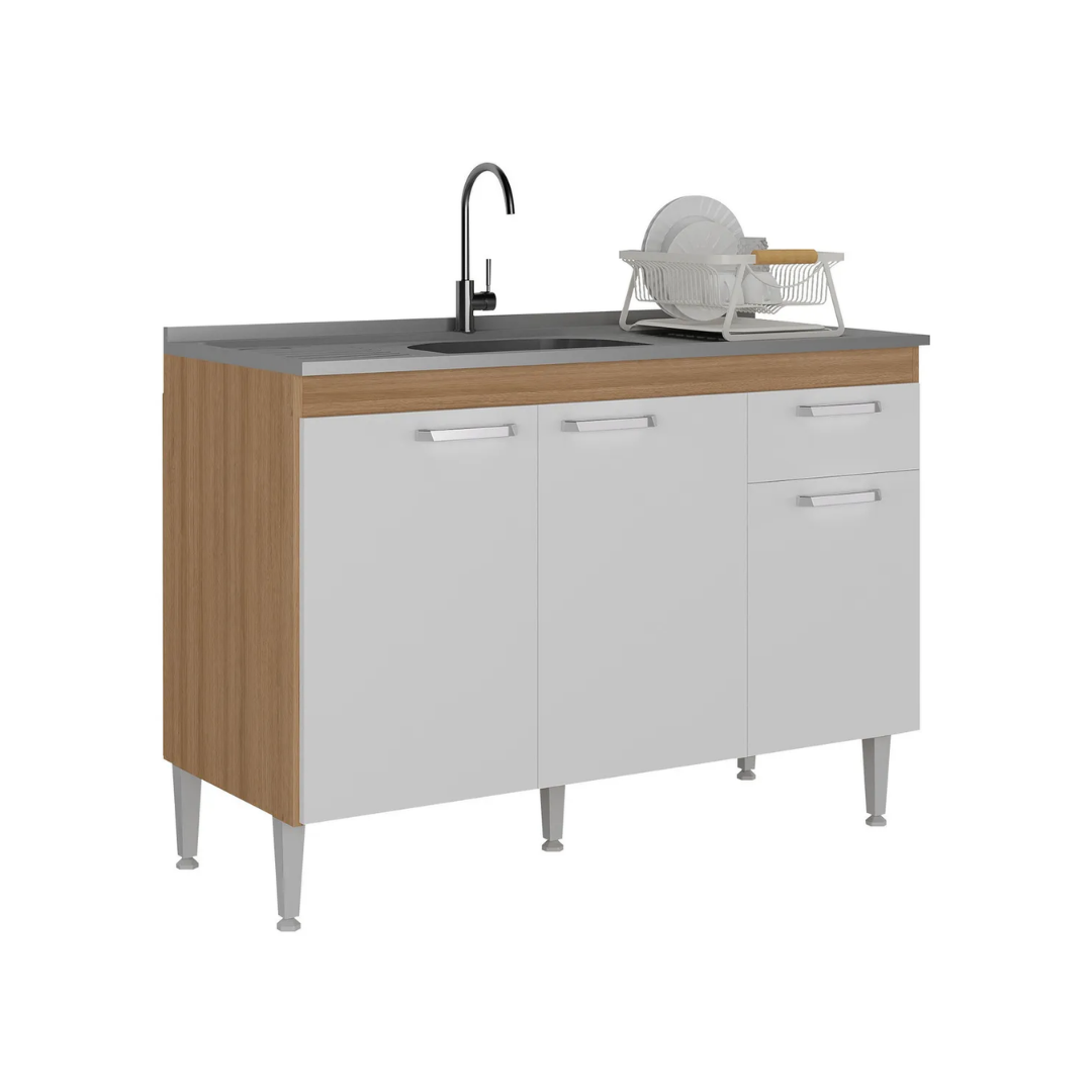 imagem de Balcão de Cozinha Gabinete para Pia 120cm Paris Multimóveis MP2215 Rustic/Branco